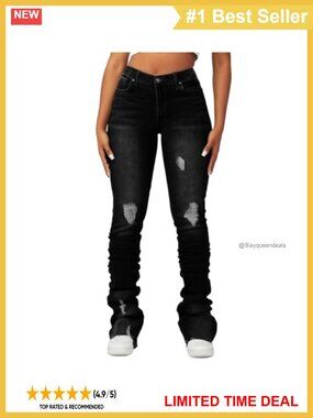 High Waisted Stacked Flare Jeans Stretch Bell Bottom Denim Slim Fit